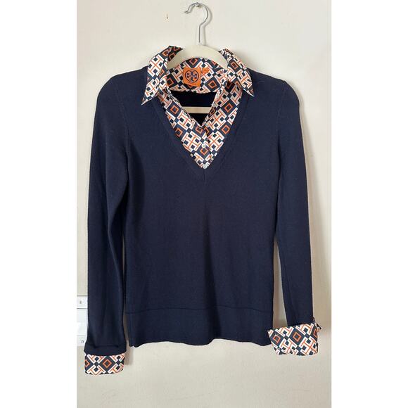 Tory Burch Navy V-Neck Wool Sweater - Picture 1 of 8